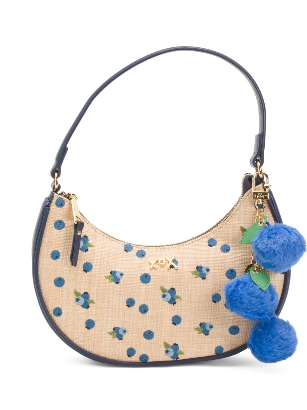 👉✨️ Betsey Johnson Straw Shoulder Bag with Blueberries Bag Charm